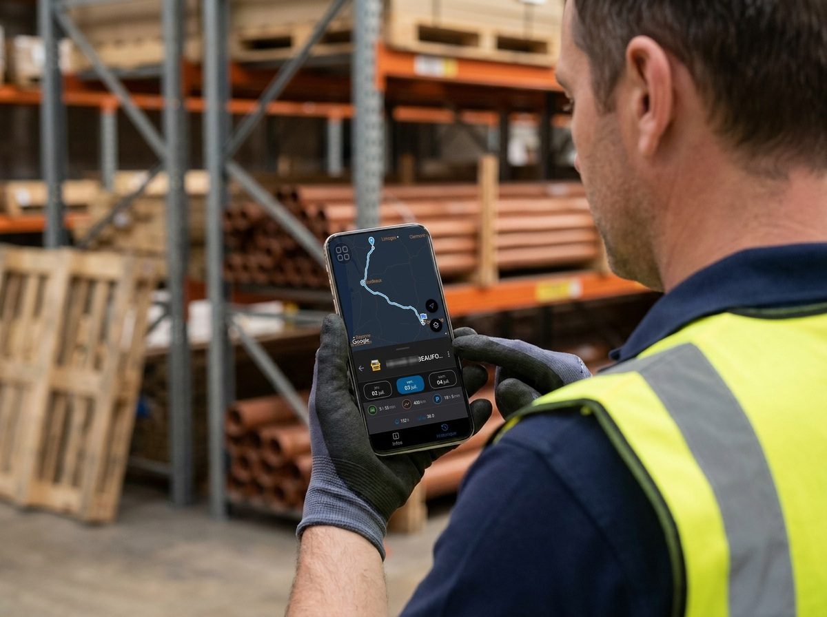 Réceptionnaire d'un négoce consultant la position en temps réel de ses livraisons sur l'application de suivi